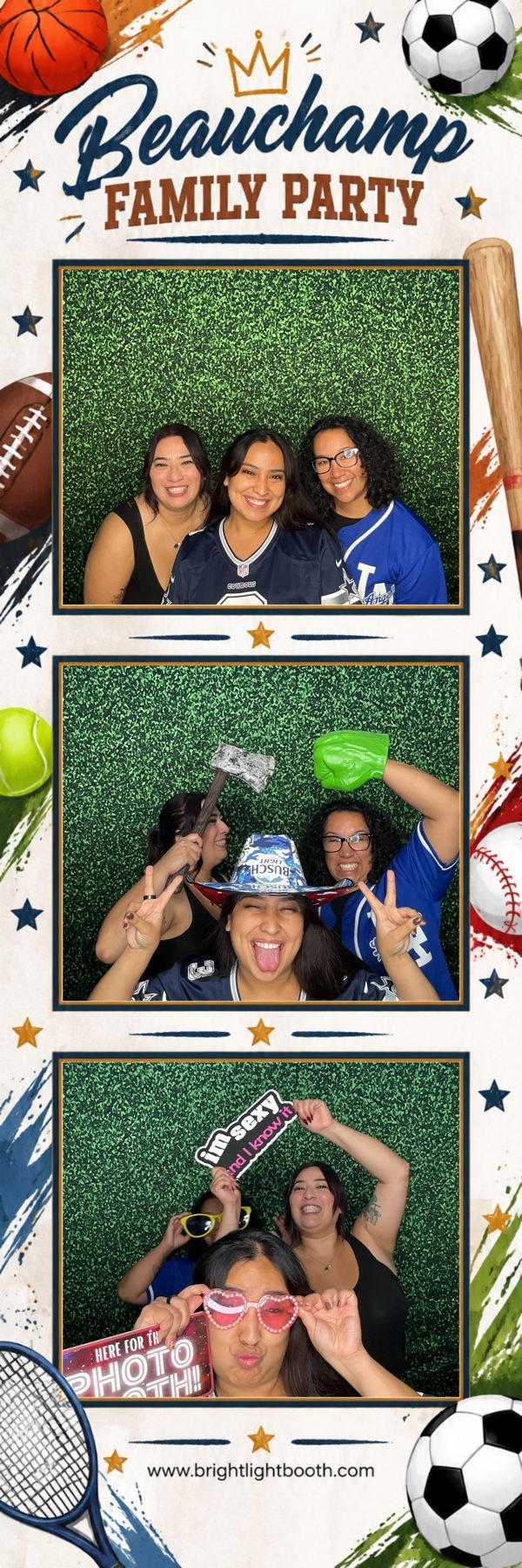 Sports-themed photo booth pictures from the Beauchamp Family Reunion in Riverside, CA