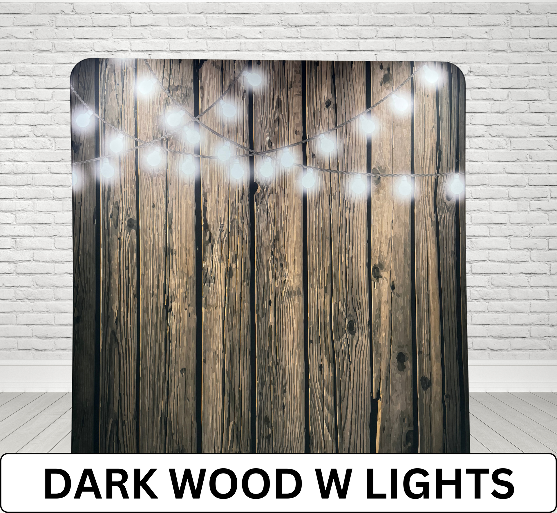 wood with lights photo booth backdrop