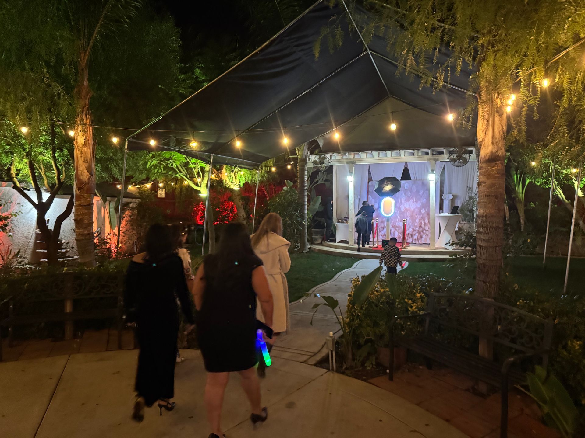 Brightlight Photo Booth set up for a quinceañera at Rancho Las Palmas in Perris, California as guests arrive
