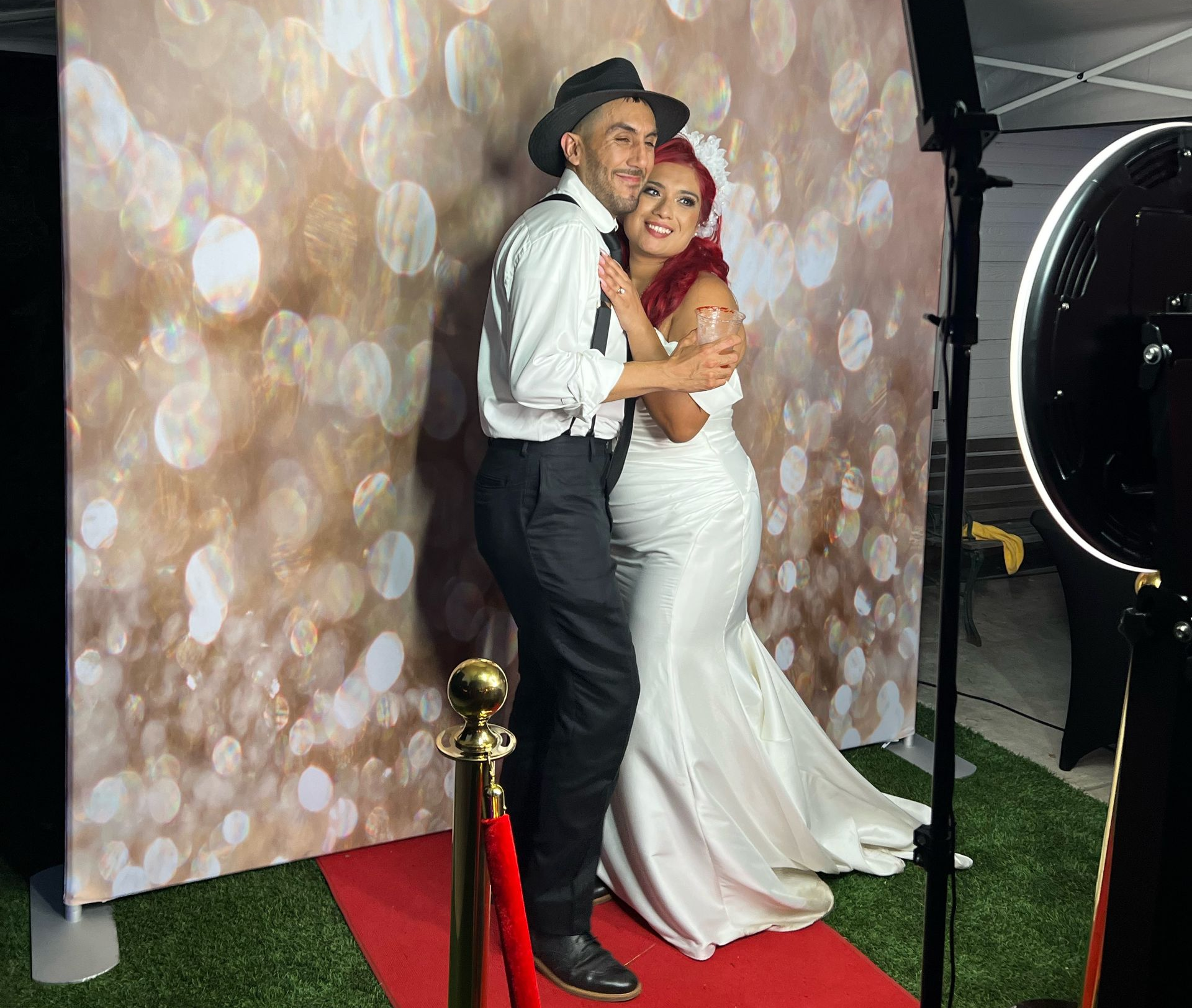 Luxury wedding photo booth rental with red carpet experience in Riverside, CA
