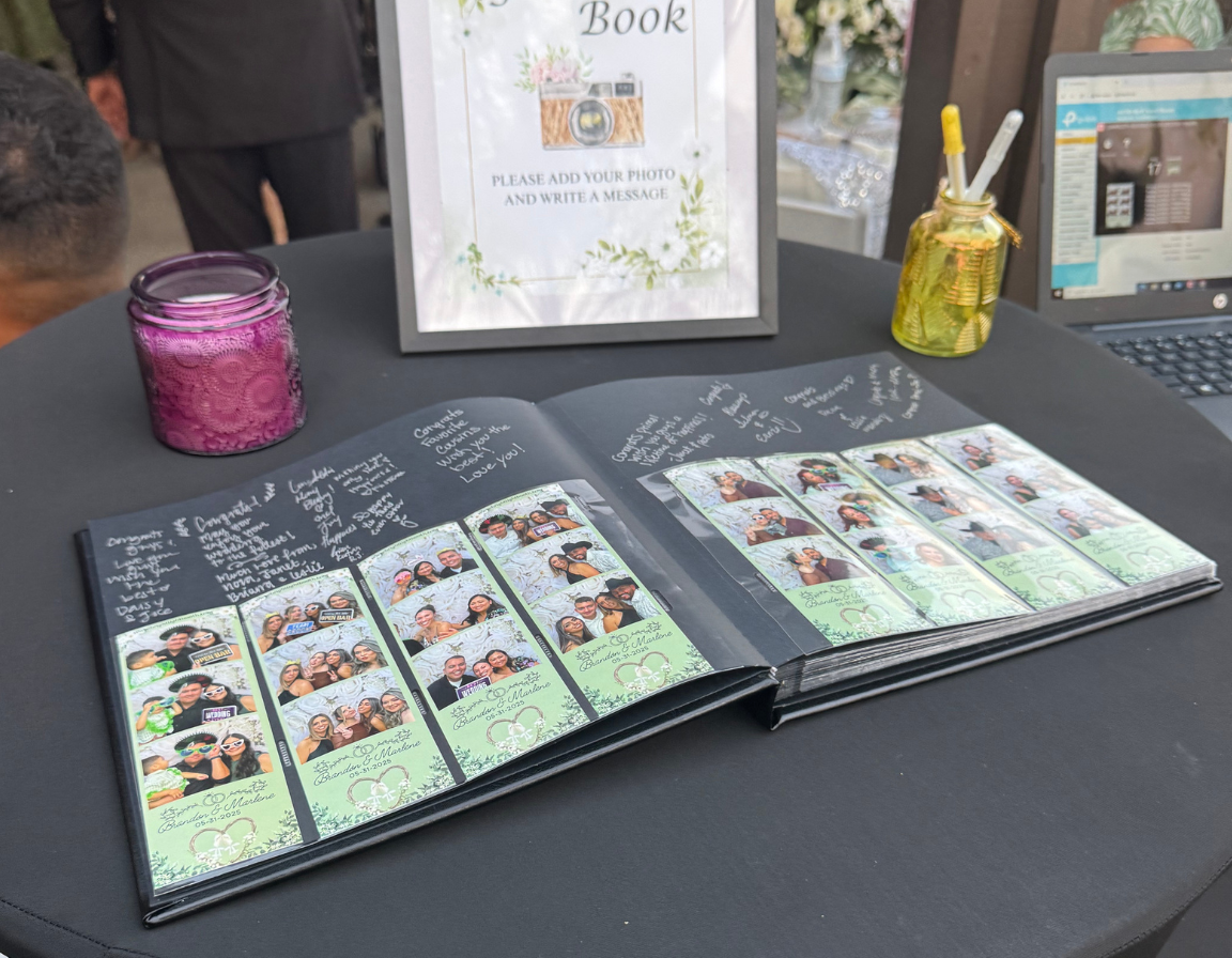 Wedding photo album guestbook with printed photos and handwritten messages