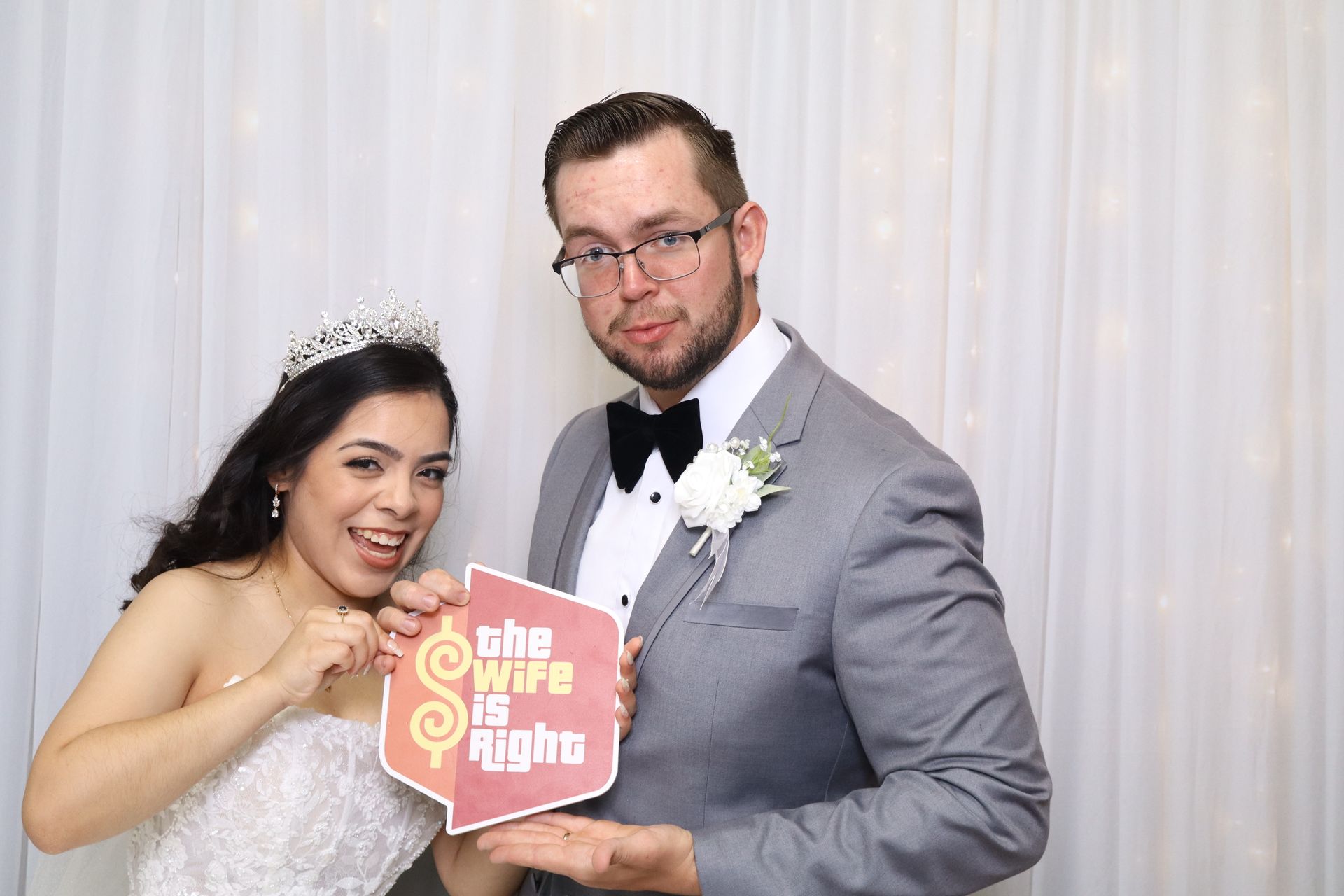 Luxury wedding photo booth with bride and groom at a Southern California wedding