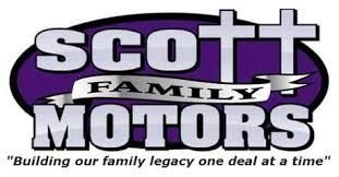 Scott Family Motors logo with purple oval and slogan, “Building our family legacy one deal at a time”