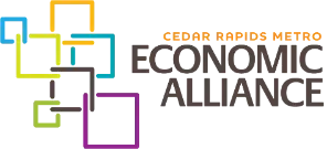 Cedar Rapids Metro Economic Alliance logo with multicolored interlocking square outline and gray text