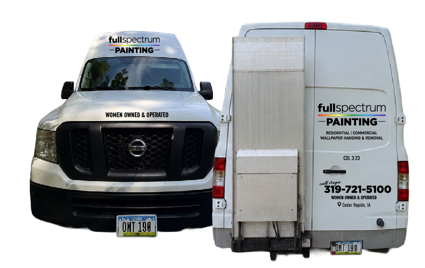 White van with “Full Spectrum Painting” branding shown front and rear on a white background