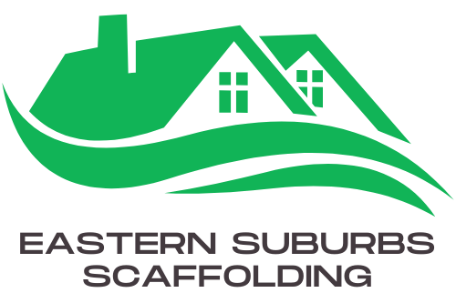 Eastern Suburbs Scaffolding logo featuring green house roofline and waves icon.