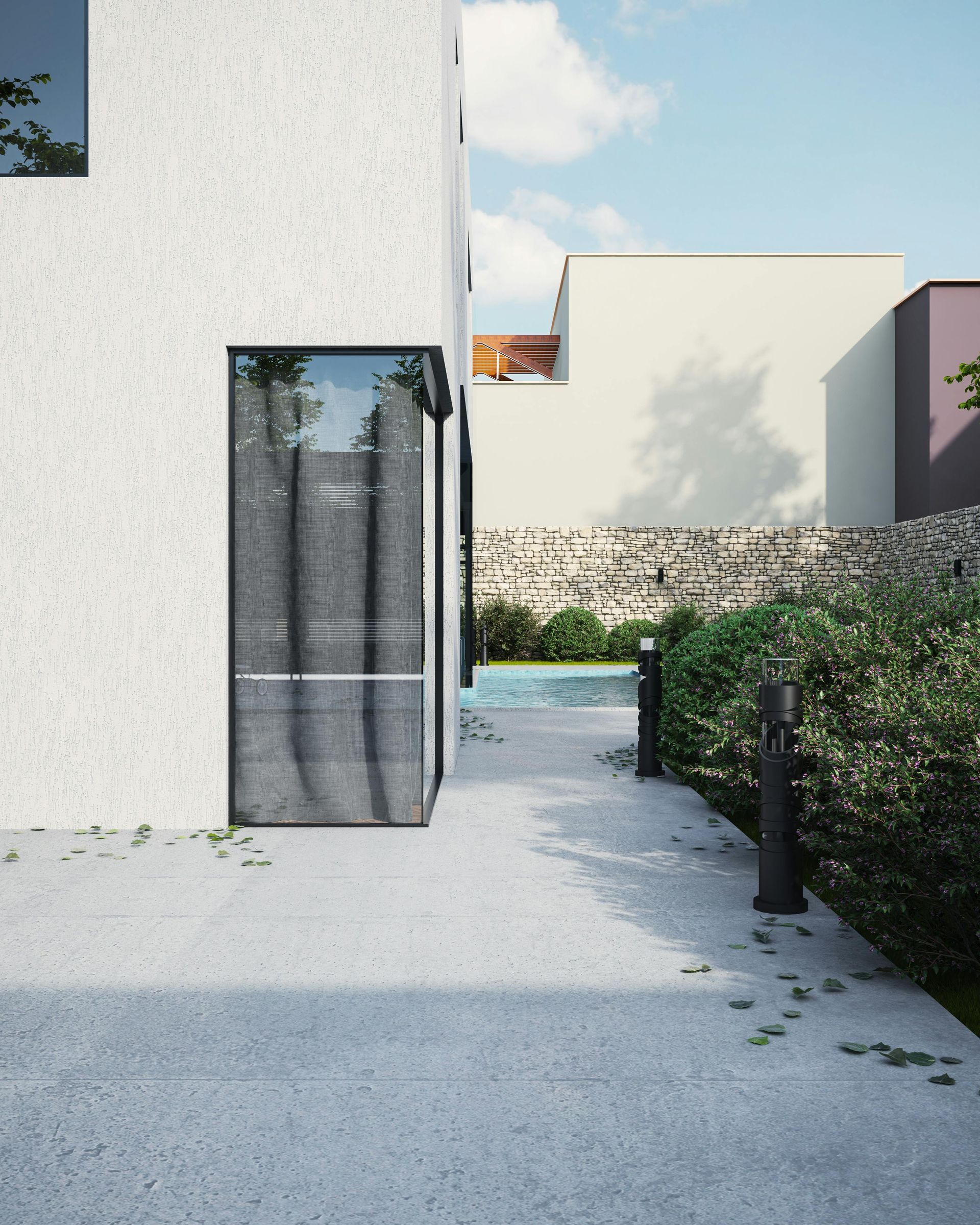 Modern home exterior with smooth rendered walls