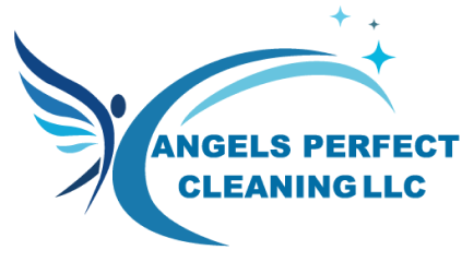 Blue winged logo with sparkles and text “ANGELS PERFECT CLEANING LLC”