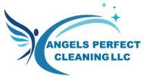 Blue winged logo with sparkles and text “ANGELS PERFECT CLEANING LLC”