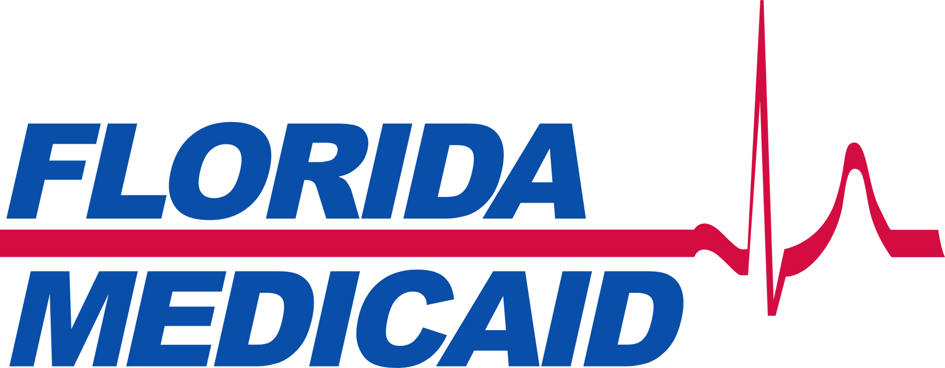Florida Medicaid logo with blue text, red horizontal line, and red EKG-like line.