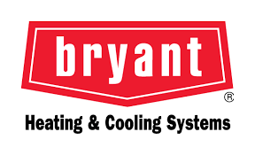 The bryant heating and cooling systems logo is red and white.