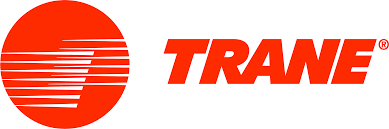 A red and white logo for trane on a white background