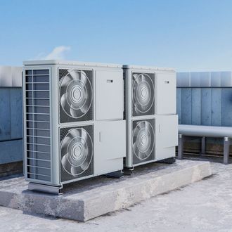 commercial HVAC unit on rooftop of building