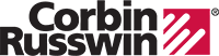 Le logo corbin russwin est noir et rouge sur fond blanc.