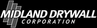 A black and white logo for midland drywall corporation