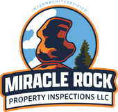 Miracle Rock Property Inspections LLC logo with red rock, blue sky, and pine tree