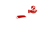 Red book with a red hand holding a shield icon above it on a white background