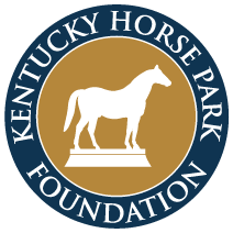 The kentucky horse park foundation logo has a statue of a horse in a circle.