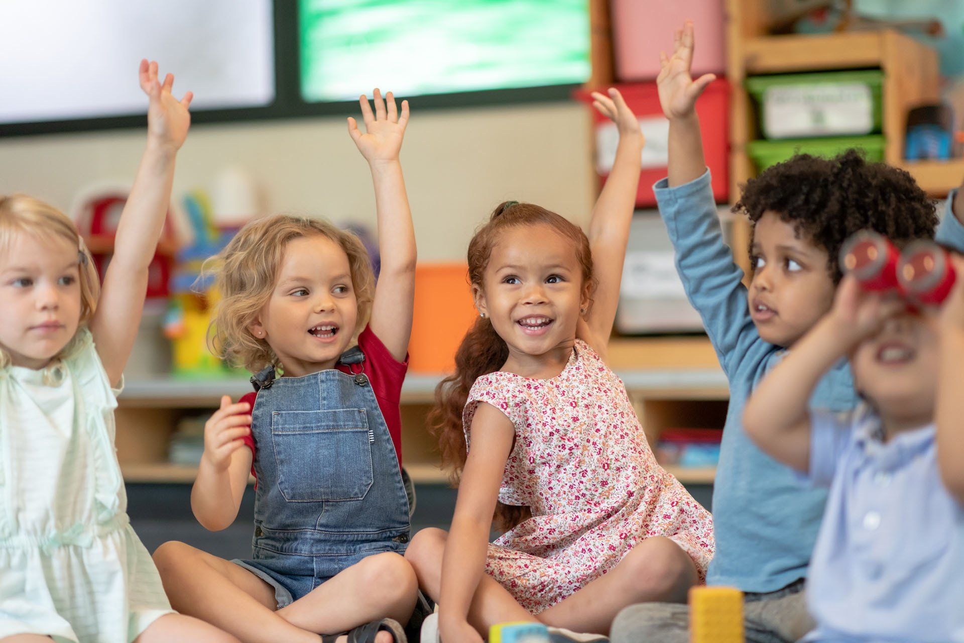 Kids Raising Their Hands — Raymore, MO — Young Professors Daycare, LLC