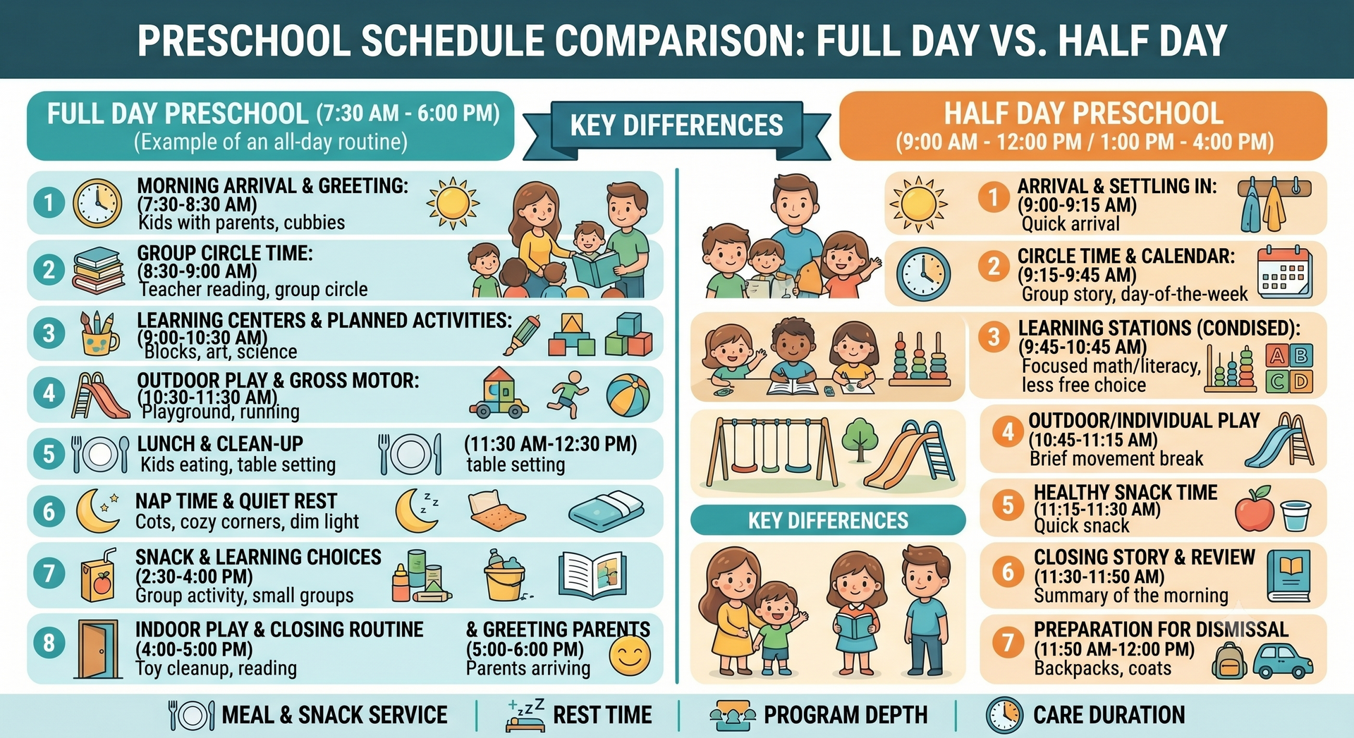 full-day vs half-day preschool comparison schedule