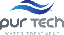 The logo for Pur Tech Water Treatment has a blue wave on it.