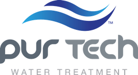 The logo for Pur Tech Water Treatment has a blue wave on it.