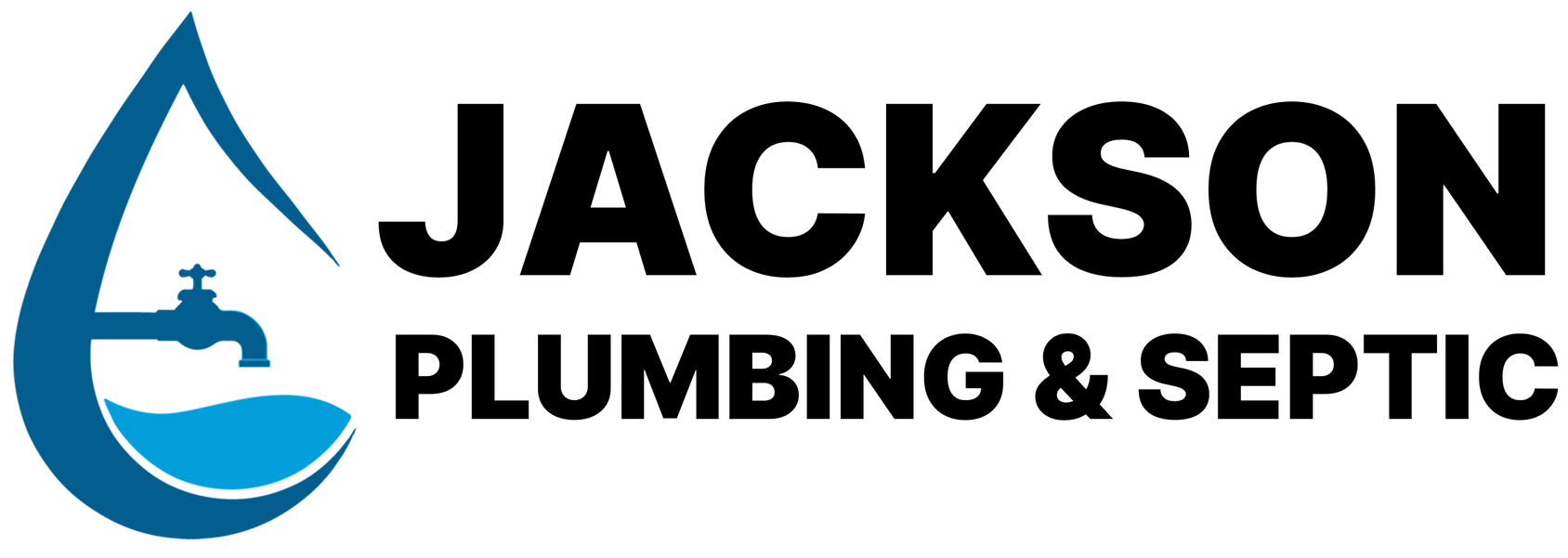 Logo for Jackson Plumbing, a company, featuring a blue water droplet with a faucet. Black text reads