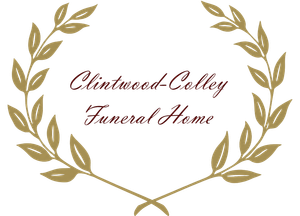 Clintwood-Colley Funeral Home logo with gold laurel wreath on a white background.