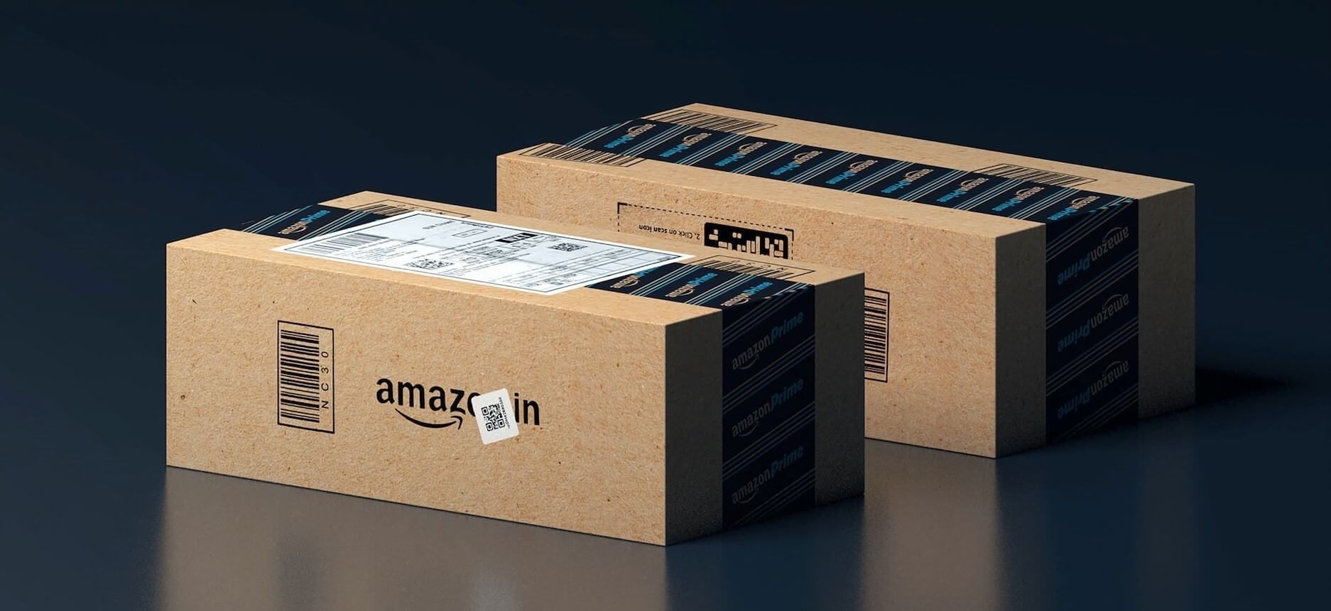 Amazon shipping boxes with barcode labels for FBA prep
