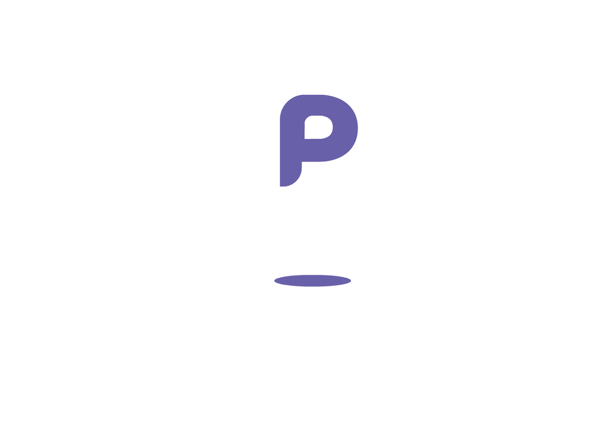 Purple stylized letter “P” logo on a white background