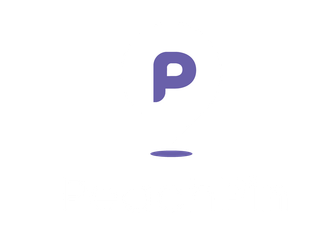 Purple stylized letter “P” logo on a white background