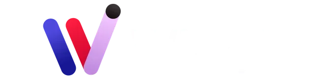 Stylized gradient W logo with a dark dot above it on a white background