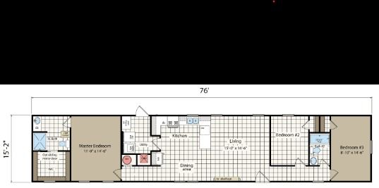 A floor plan of a mobile home with measurements