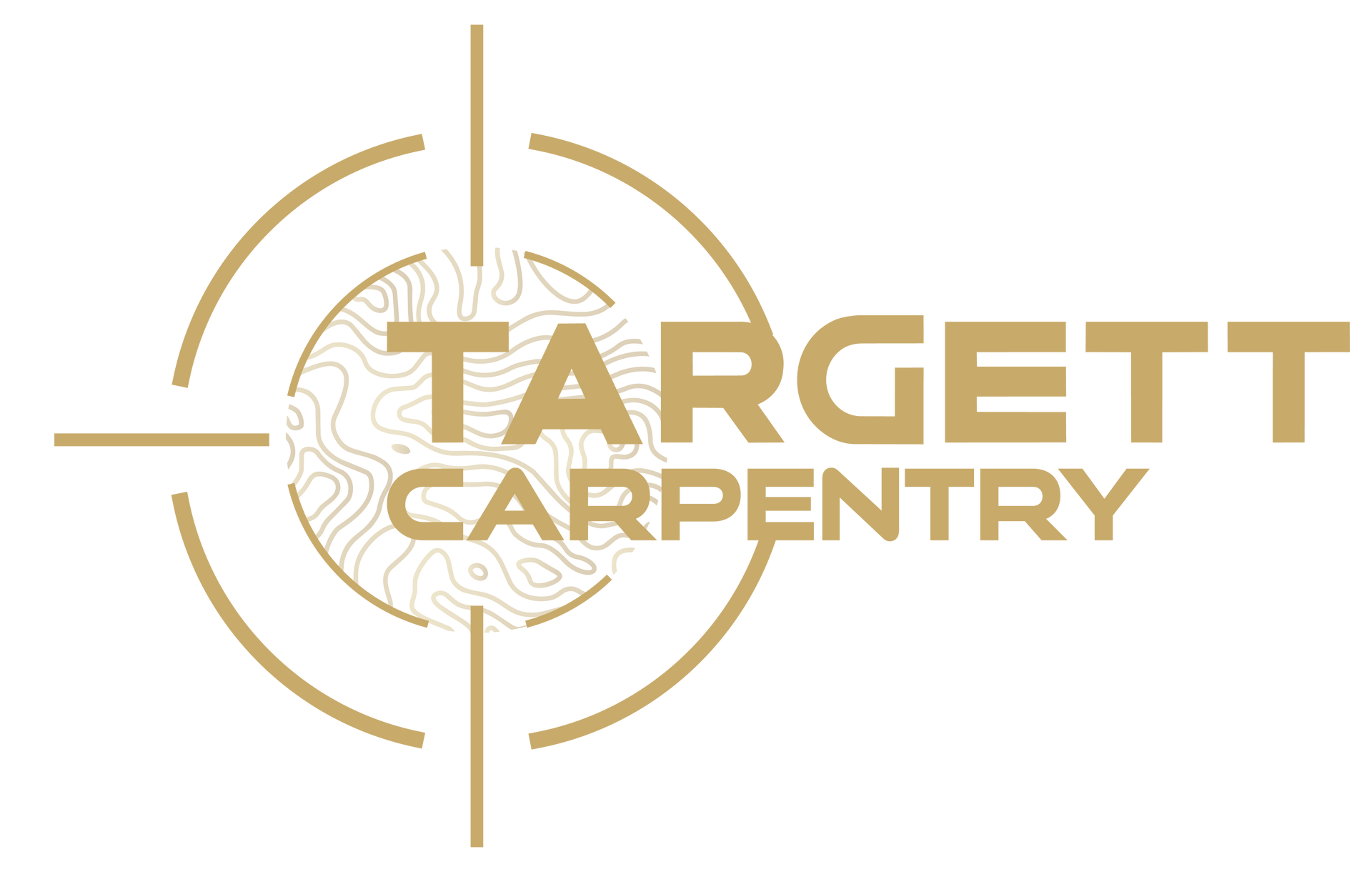 Gold Targett Carpentry logo with crosshair and stylized tree line