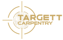 Gold Targett Carpentry logo with crosshair and stylized tree line