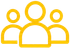 Three yellow outlined people icons on a white background