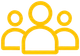 Three yellow outlined people icons on a white background