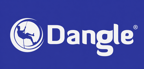 Dangle logo on a blue background with a white deer emblem and wordmark