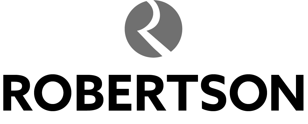 ROBER TSON logo with a stylized gray icon above black text on a white background