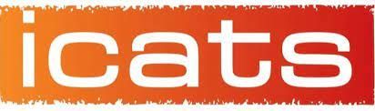 The word icats is written in white on a red background