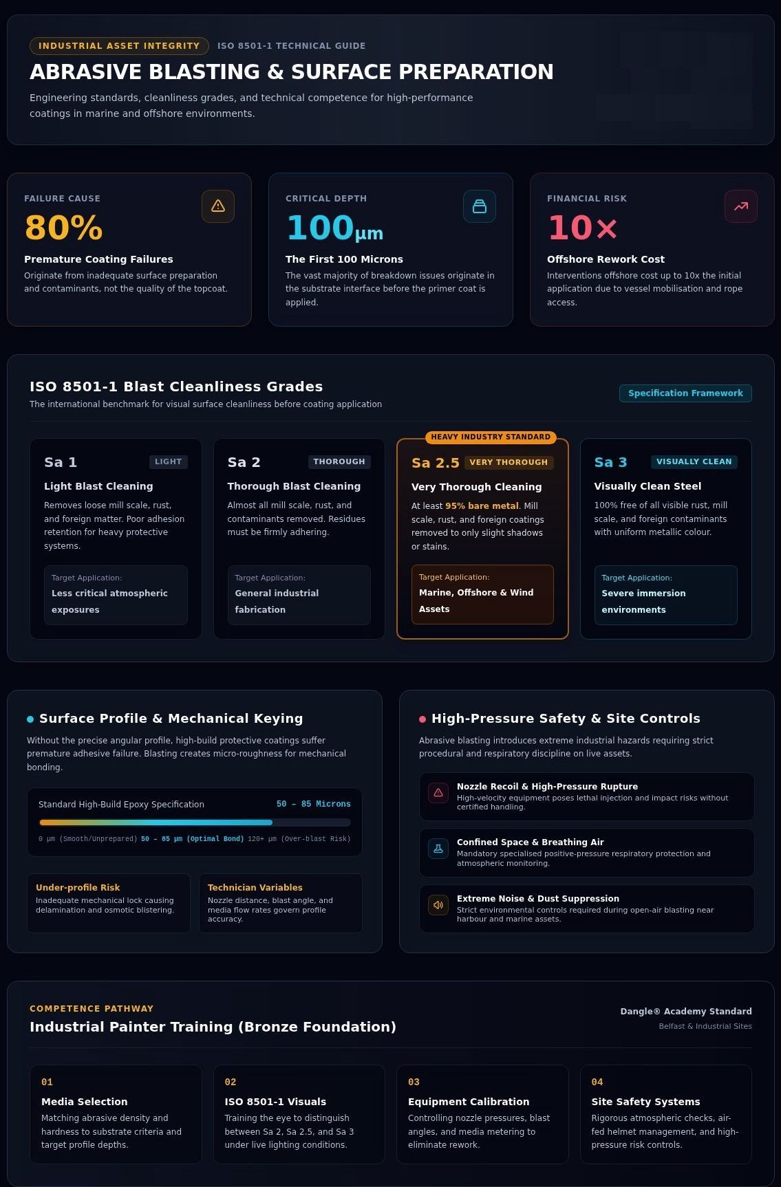Dark-themed dashboard webpage with charts, stats cards, and feature panels on a blue-black background