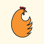 Logo di un pollo arancione con contorni neri e dettagli rossi.