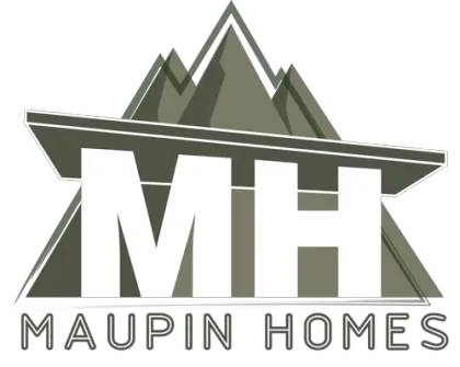 Maupin Homes logo with stylized gray and green mountain peaks and large MH letters