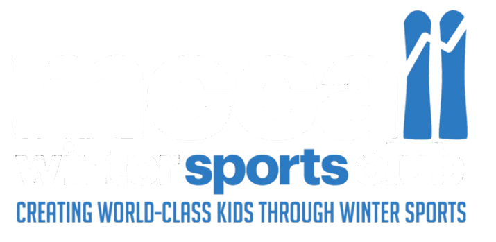 Sports logo with blue skier icon and tagline, “Creating world-class kids through winter sports”