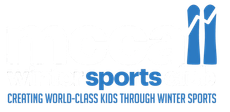 Sports logo with blue skier icon and tagline, “Creating world-class kids through winter sports”