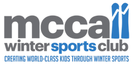 MCCA Winter Sports Club logo with blue and gray text and the tagline &ldquo;Creating World-Class Kids Through Winter Sports&rdquo;