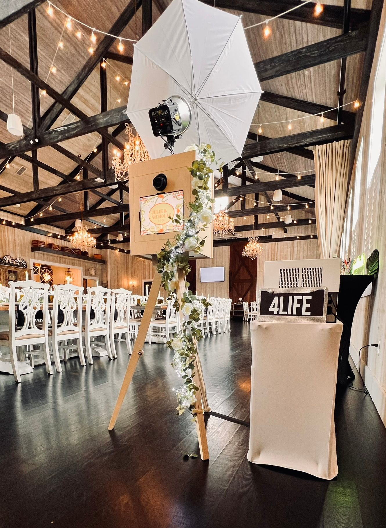 Vintage Prelude Photo Booth beautifully displayed inside Blackwall Barn & Lodge during The Sperlein wedding in Gambrills, Maryland.