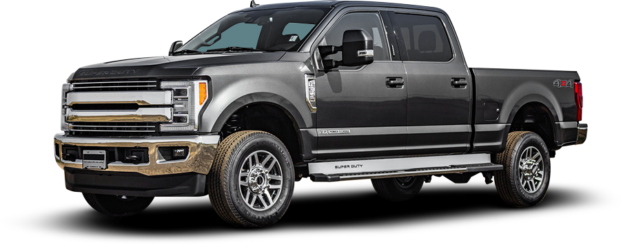 Gray Ford F-250 pickup truck on a white background, front three-quarter view | Pasco Auto Diesel
