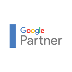 Google Partner logo with blue rectangle and colorful Google text.