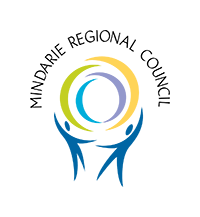 The mindarie regional council logo has two people holding a circle in their hands.